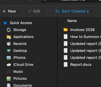 ComfortFiles in dark appearance: dark sidebar and toolbar, light text in the file list